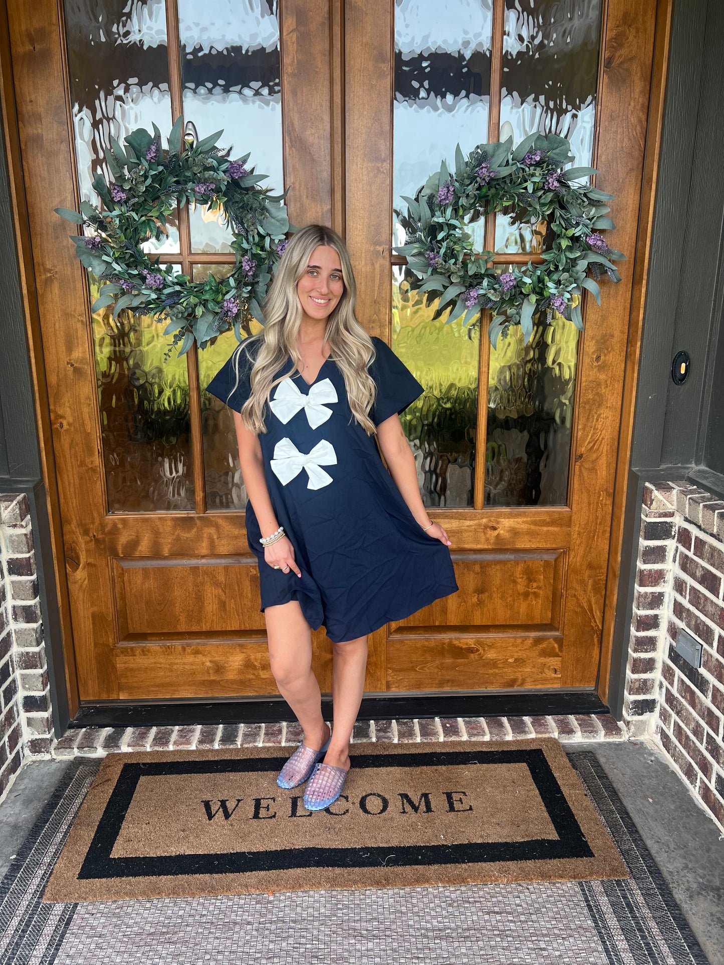 The Harper Navy Bow Short Dress