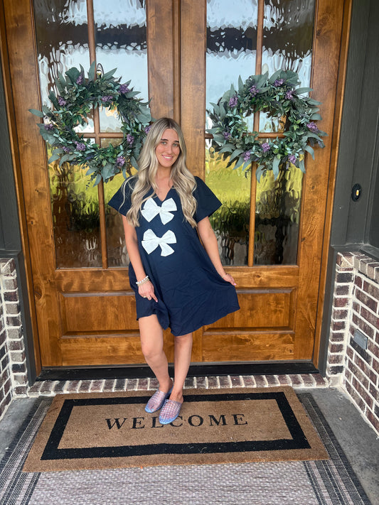 The Harper Navy Bow Short Dress