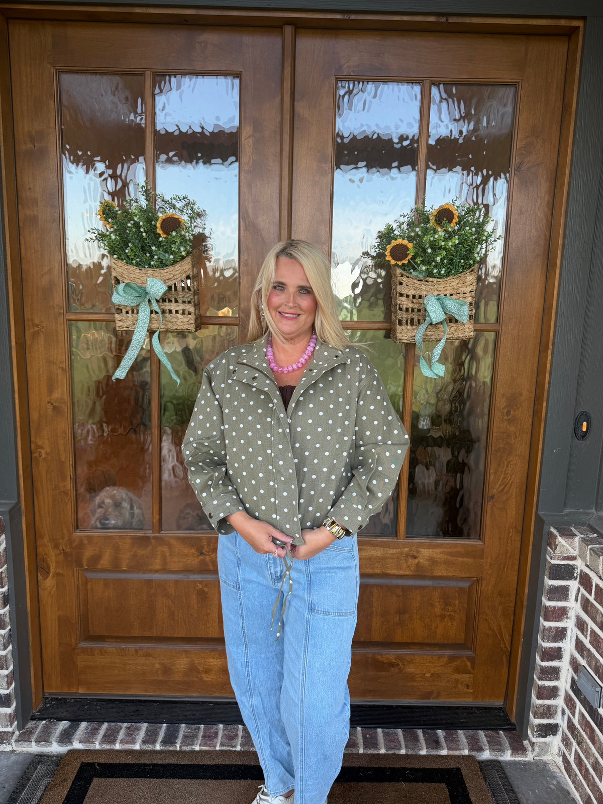 The Olive Polka Dot Entro Denim Jacket