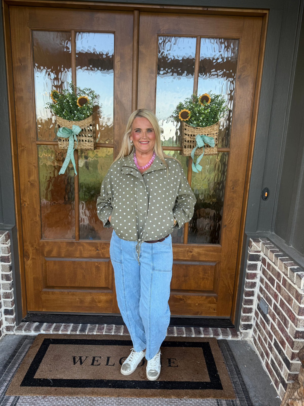 The Olive Polka Dot Entro Denim Jacket
