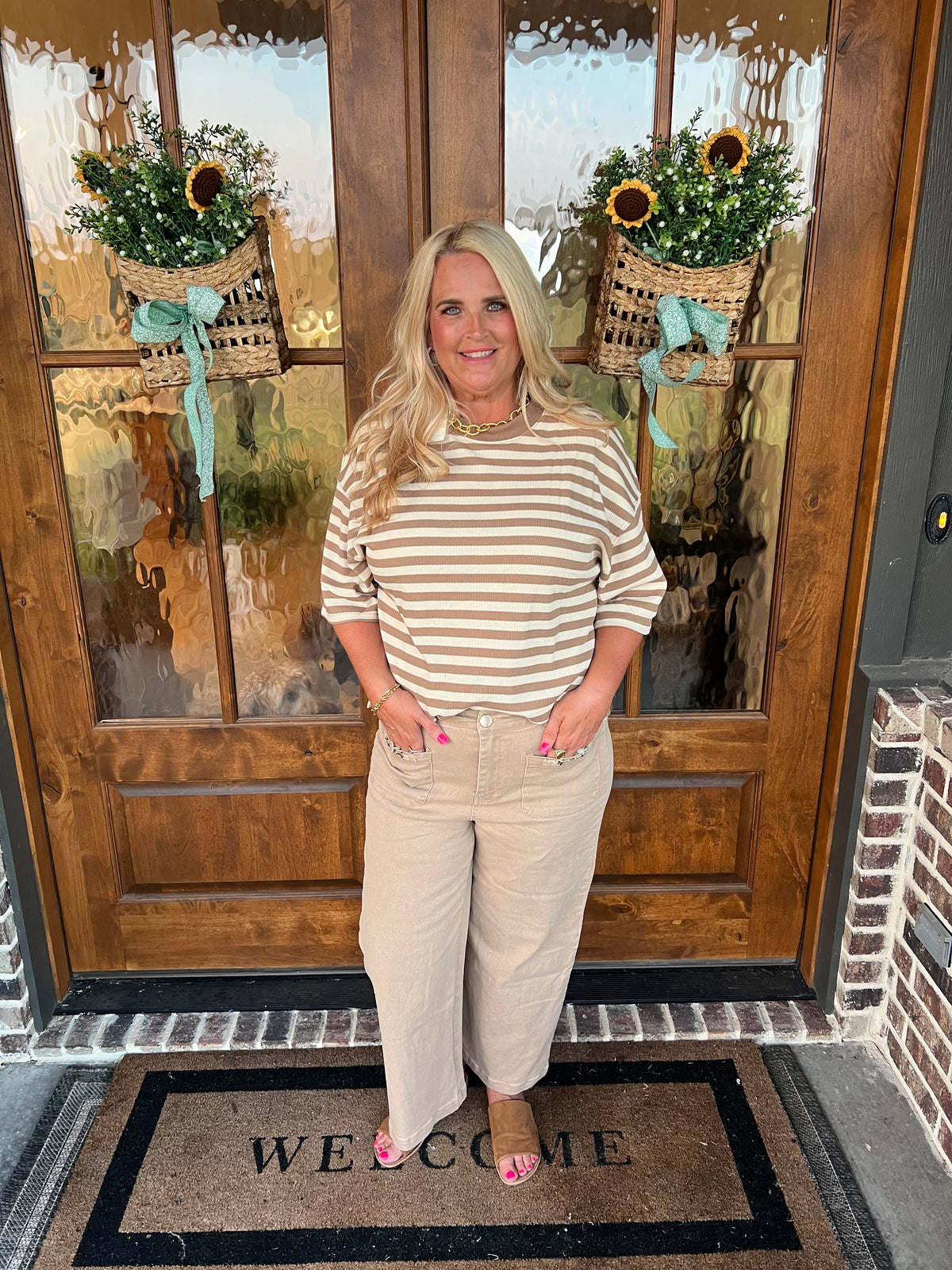 The Farrah Brown/Cream Striped Top