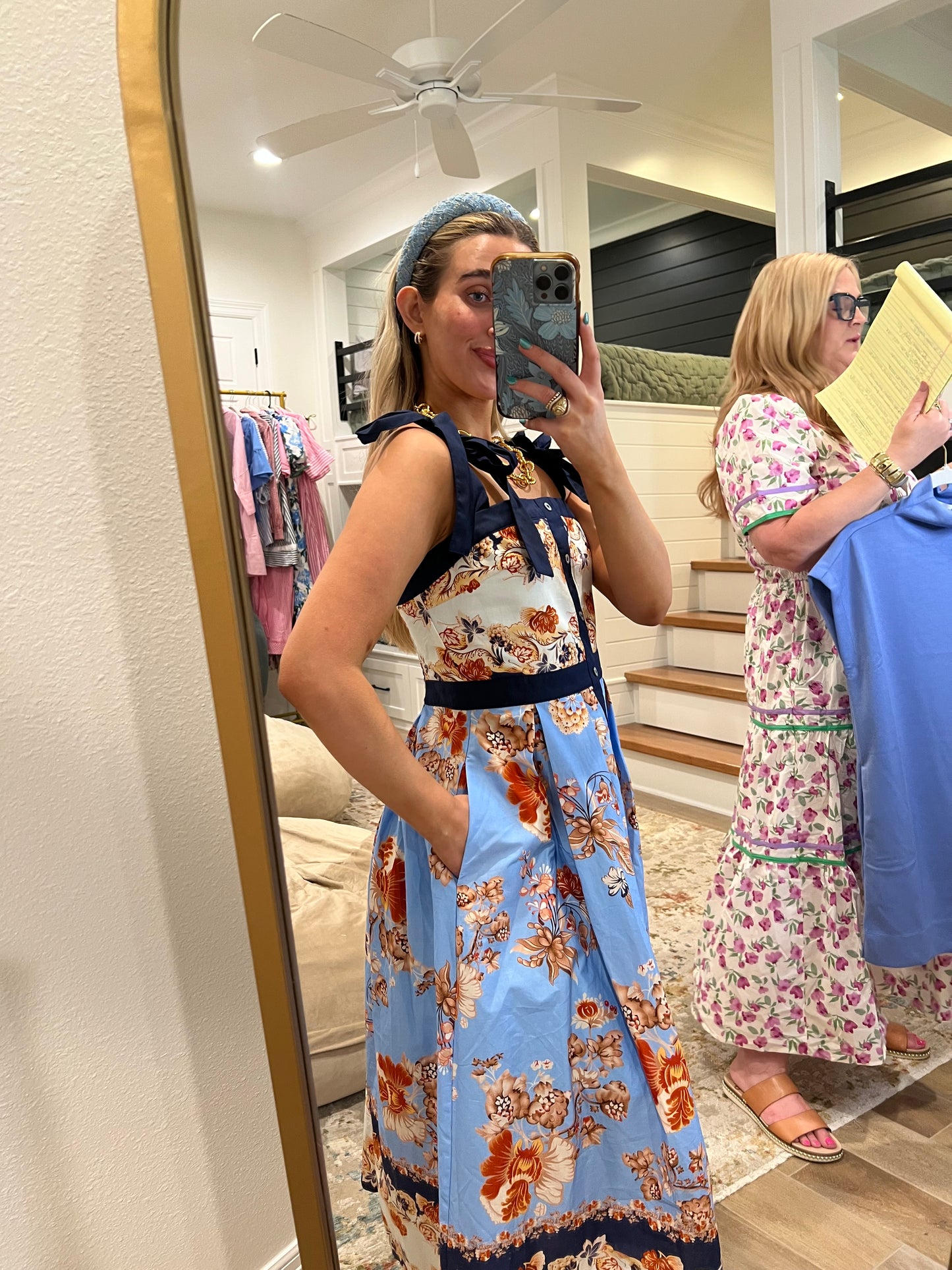 The Hattie Navy Floral Print Tie Strap Dress