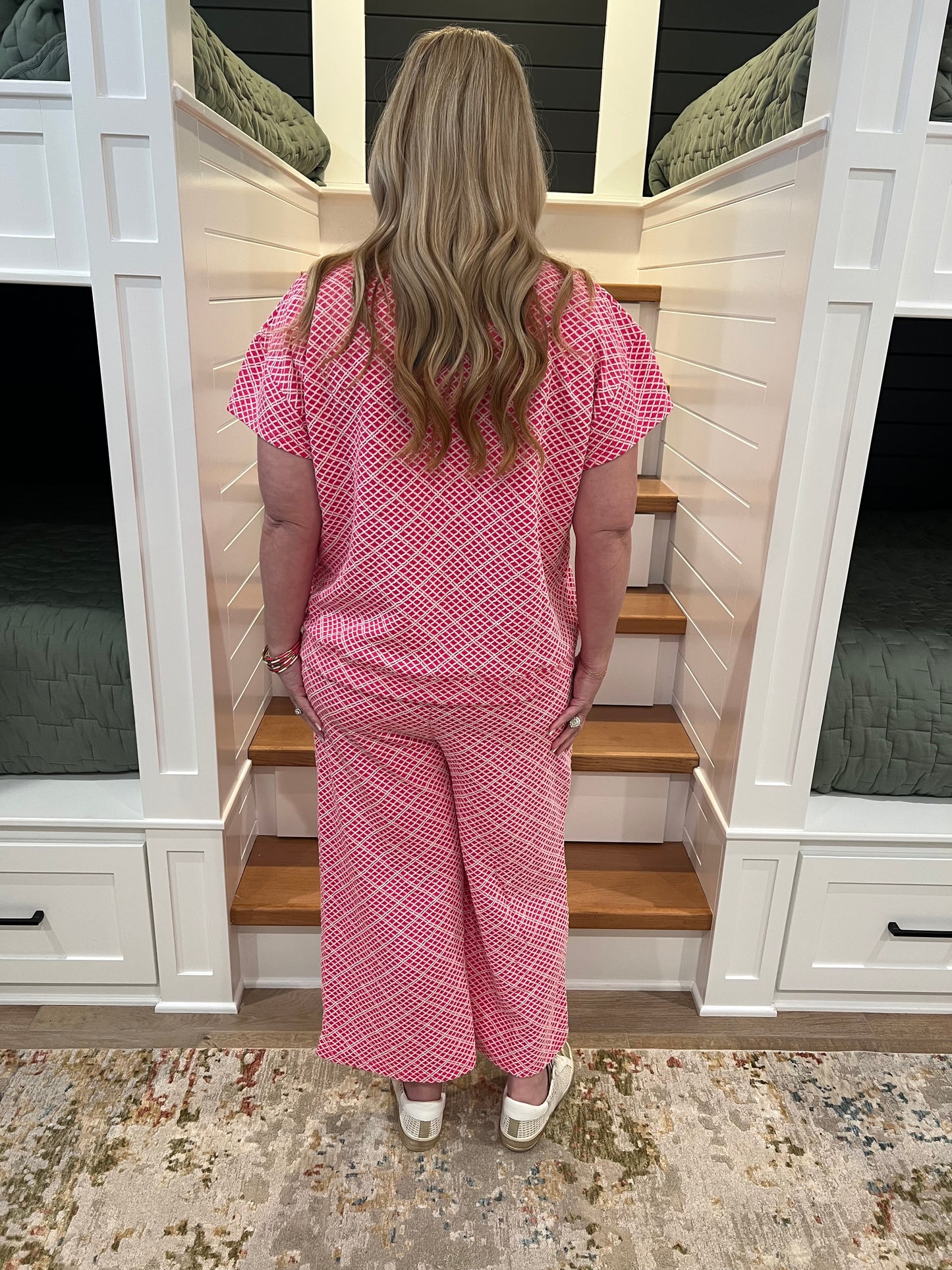 The Franny Pink Plus Size Short Sleeve Textured Set