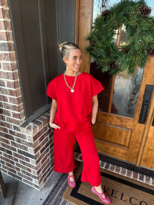 The Sawyer Red Heart Textured Short Sleeve Lounge Set