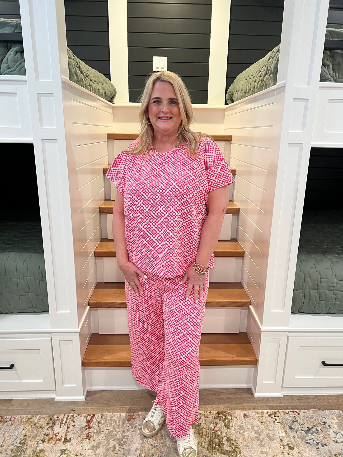 The Franny Pink Plus Size Short Sleeve Textured Set