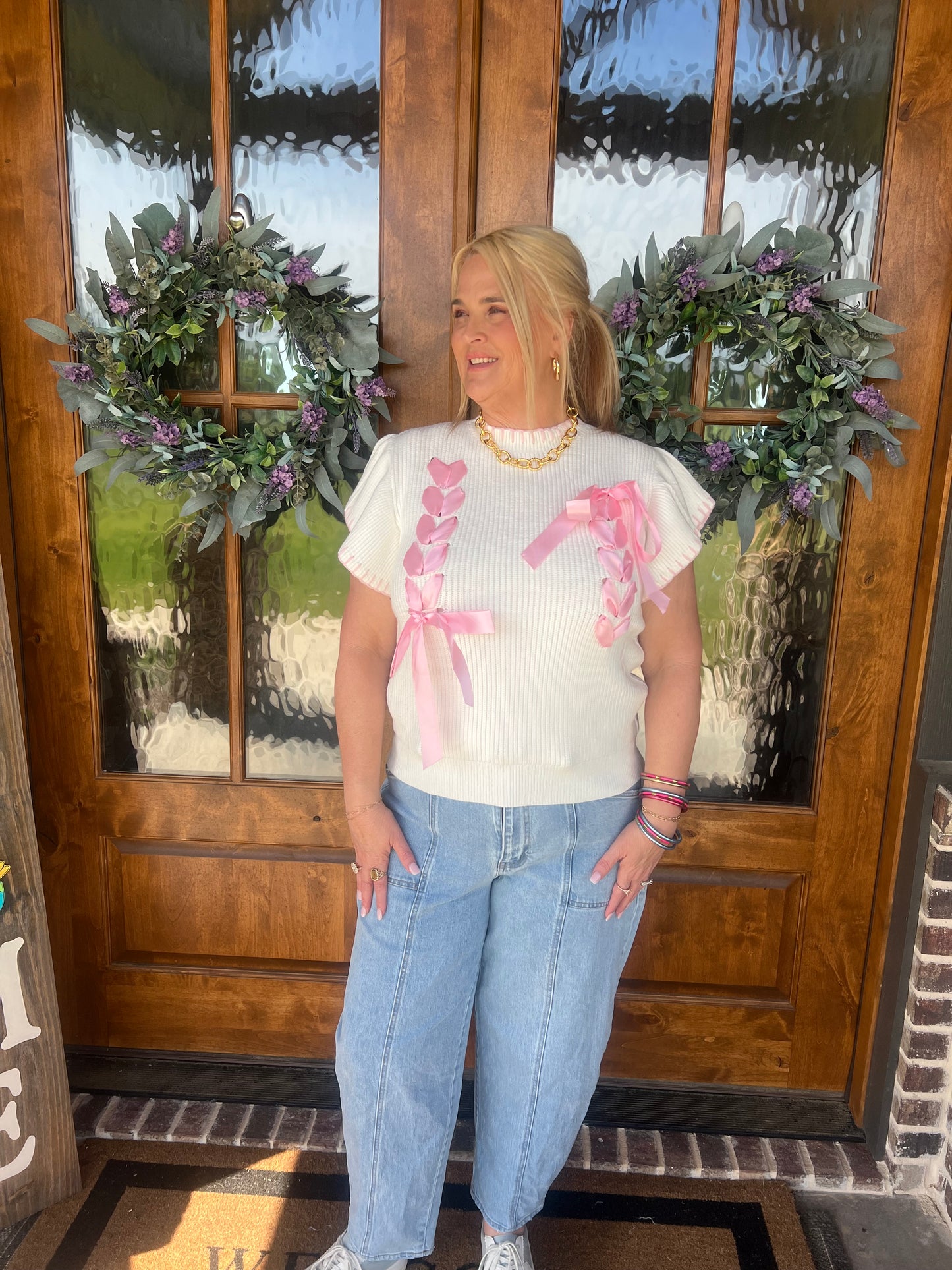 The Maddie Ribbon Detail Flutter Knit Top
