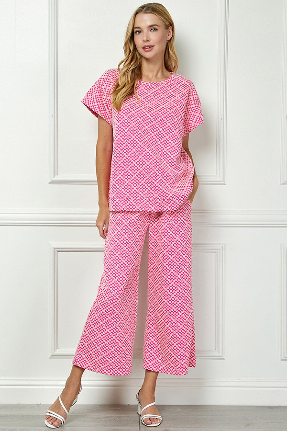 The Franny Pink Plus Size Short Sleeve Textured Set