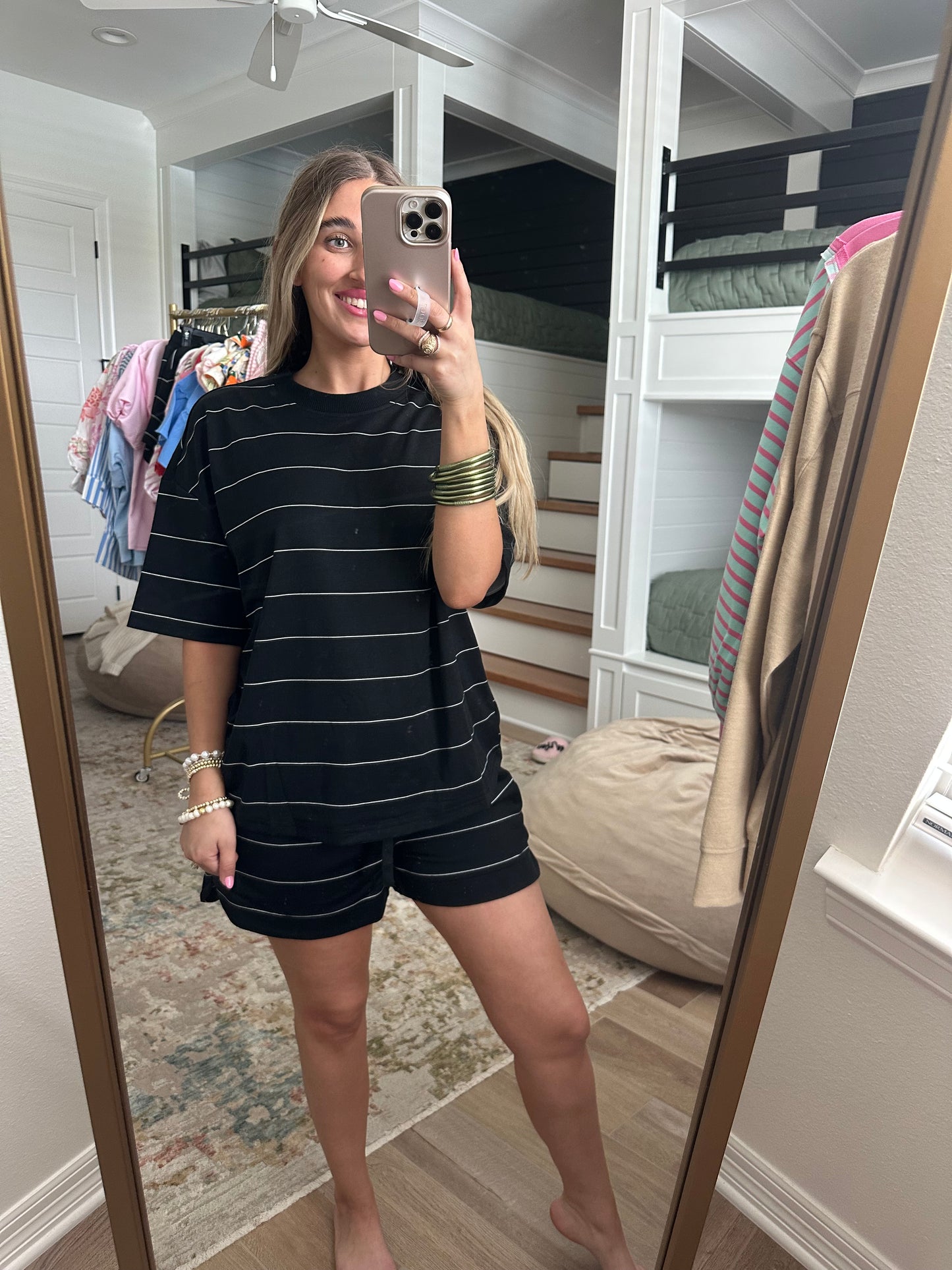 The Stephanie Black Striped Short Set
