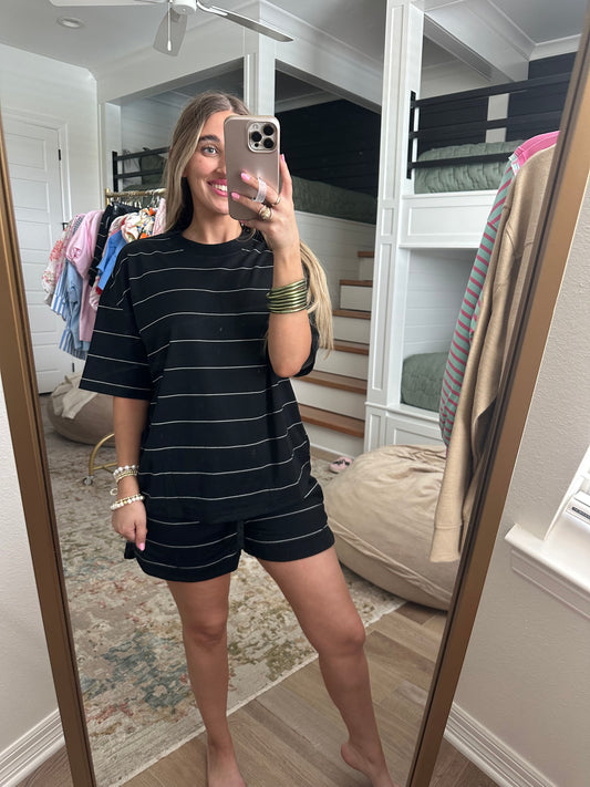 The Stephanie Black Striped Short Set