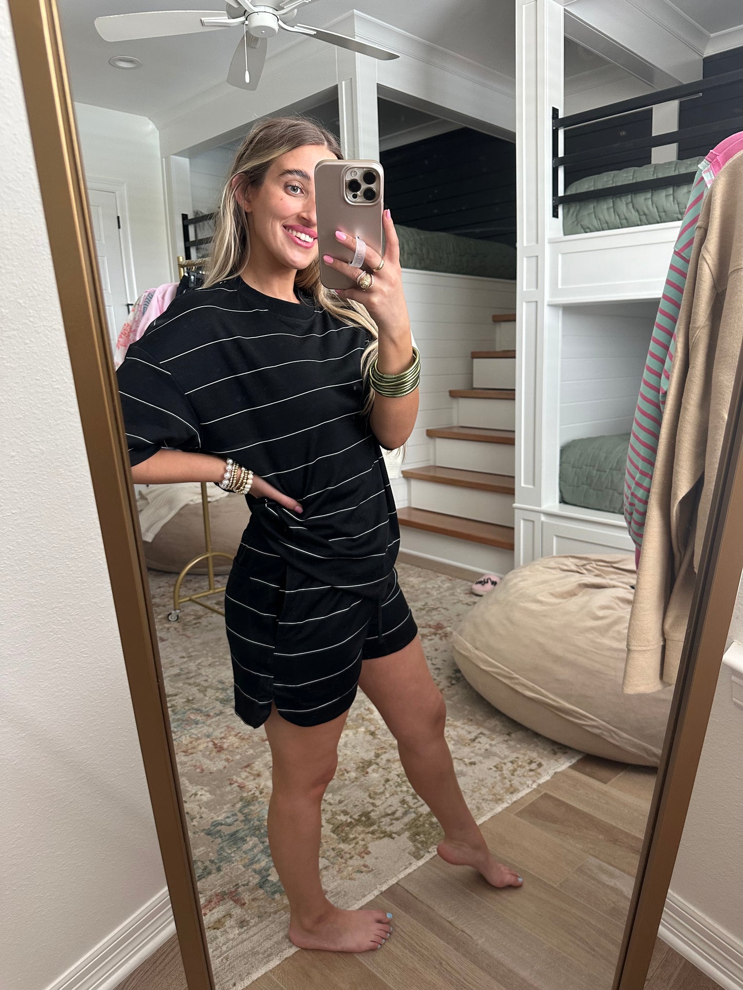 The Stephanie Black Striped Short Set