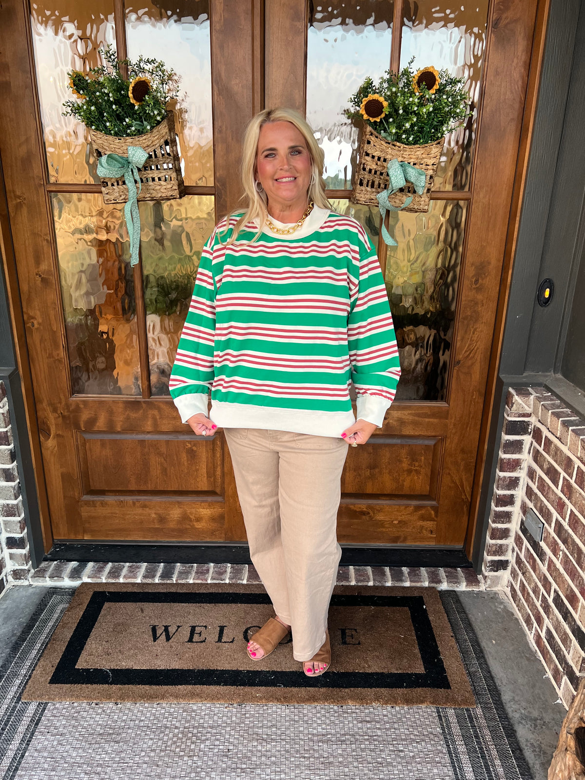 The Madison Green/Rust Striped Oversized Sweatshirt