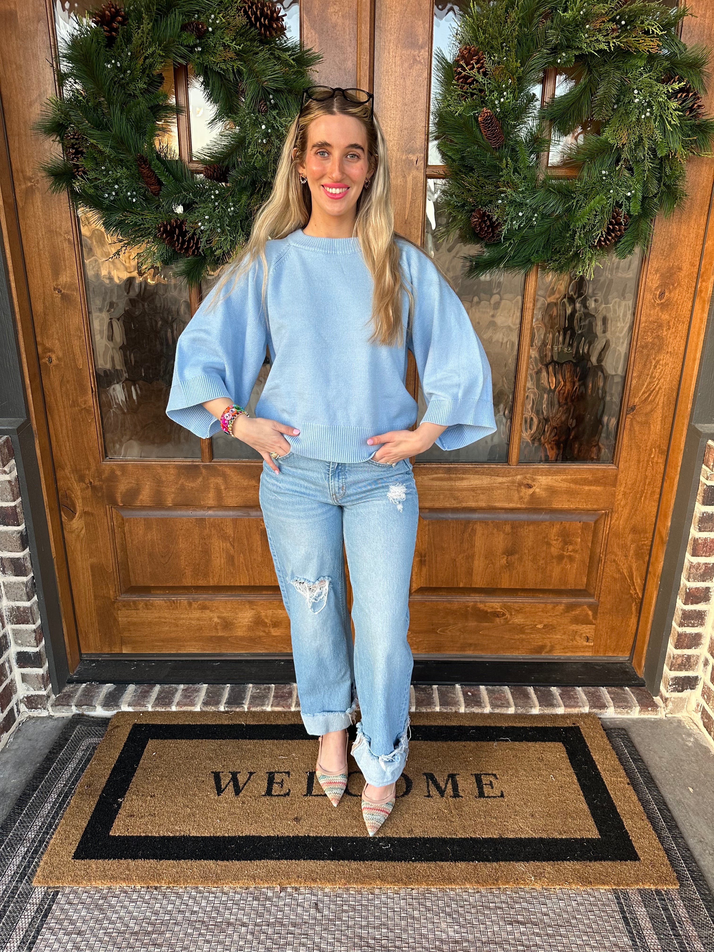 The Luna Light Blue Raglan Sweater – Bunkroom Boutique