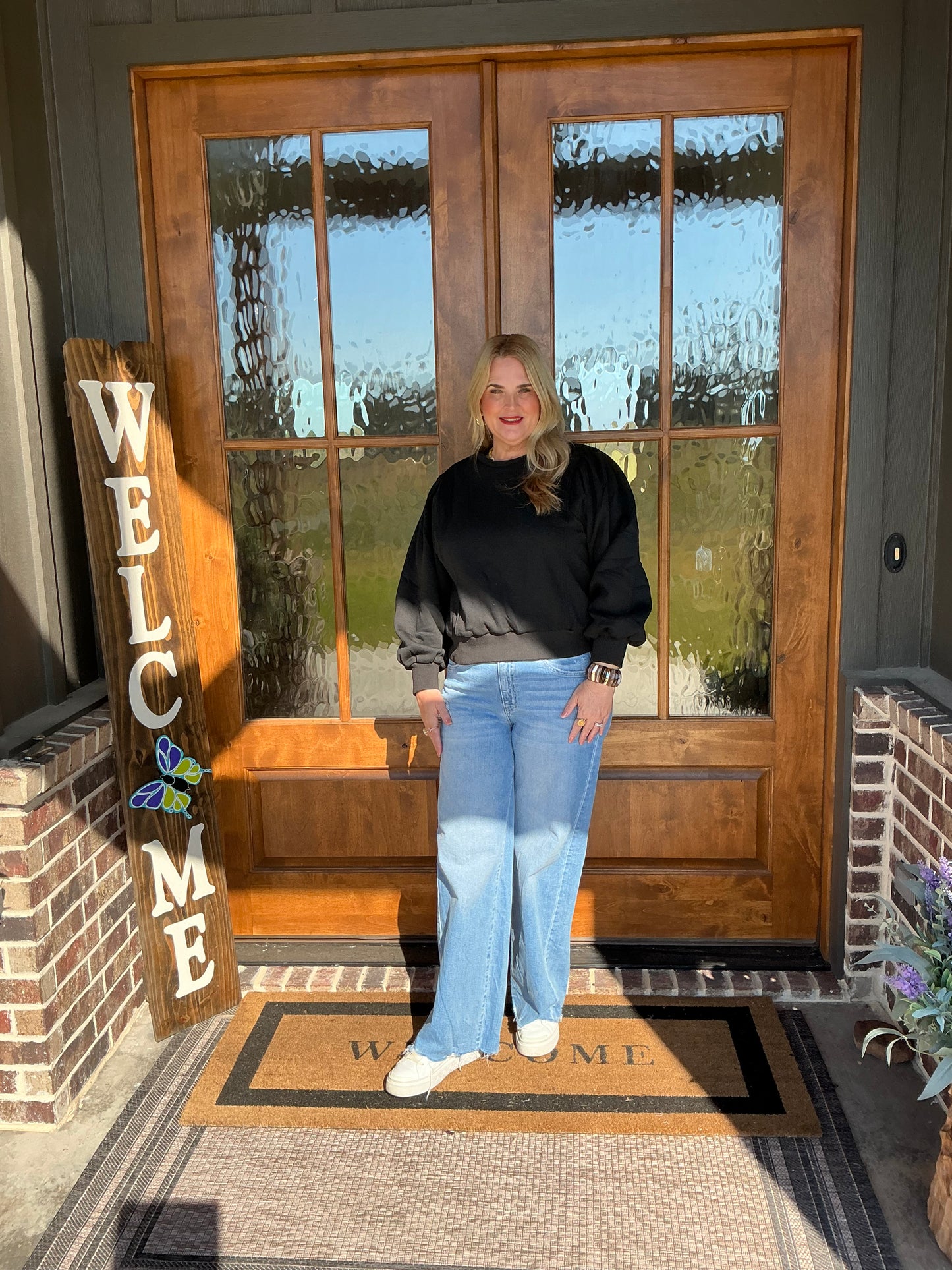 The Hannah Black Crew Neck French Terry Pullover