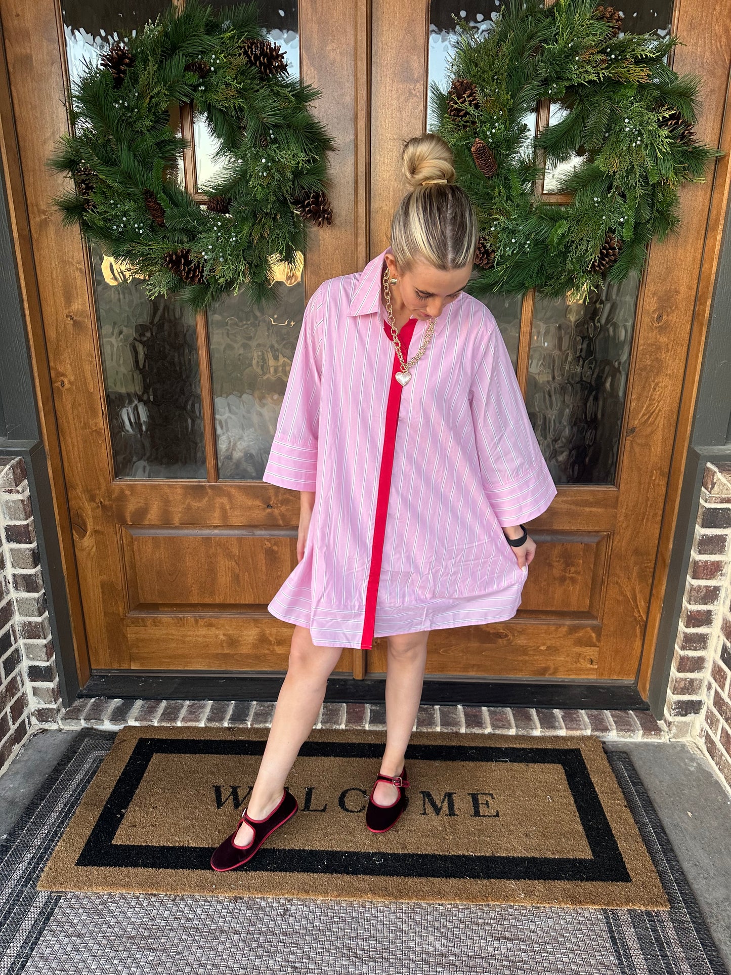 The Juliet Pink/Red Stripe Short Dress