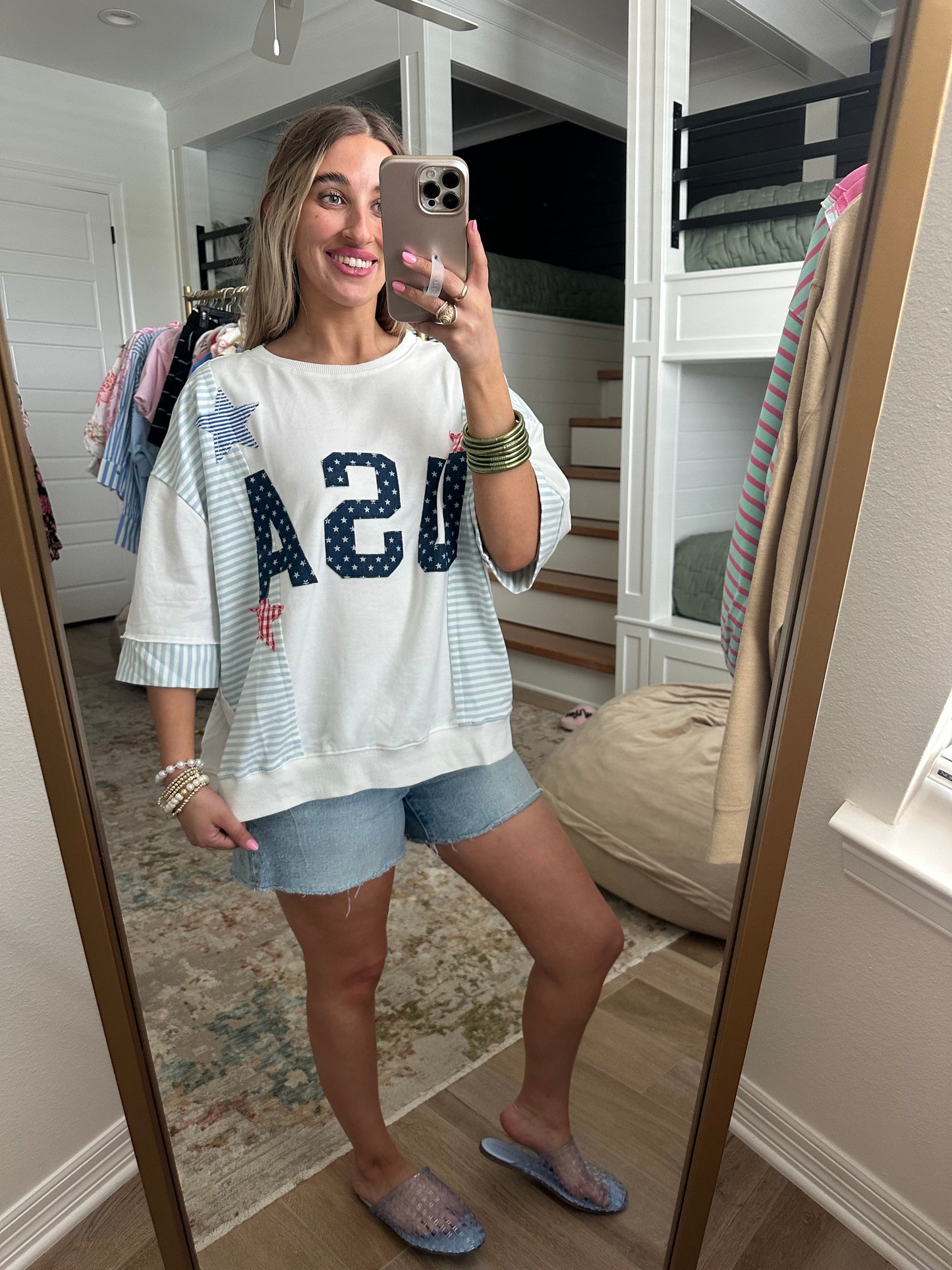The Grace USA Patchwork Oversized Top