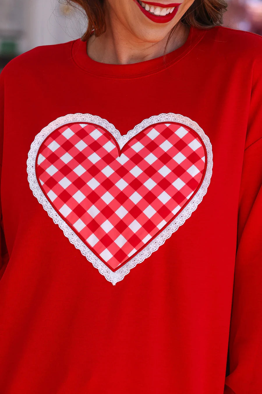 The Valentina Gingham Heart Luxe Pullover