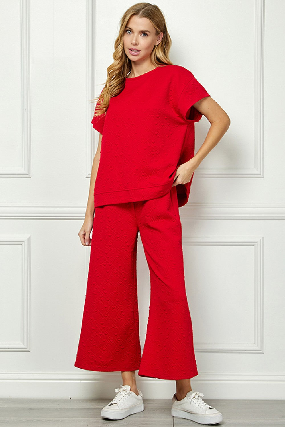 The Sawyer Red Heart Textured Short Sleeve Lounge Set