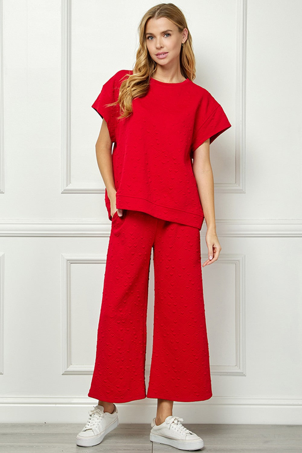 The Sawyer Red Heart Textured Short Sleeve Lounge Set