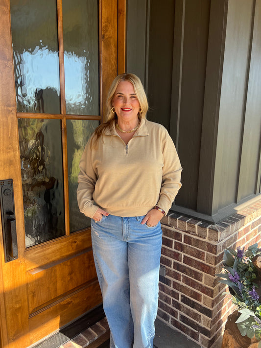 The Oaklee Taupe Quarter Zip Pullover