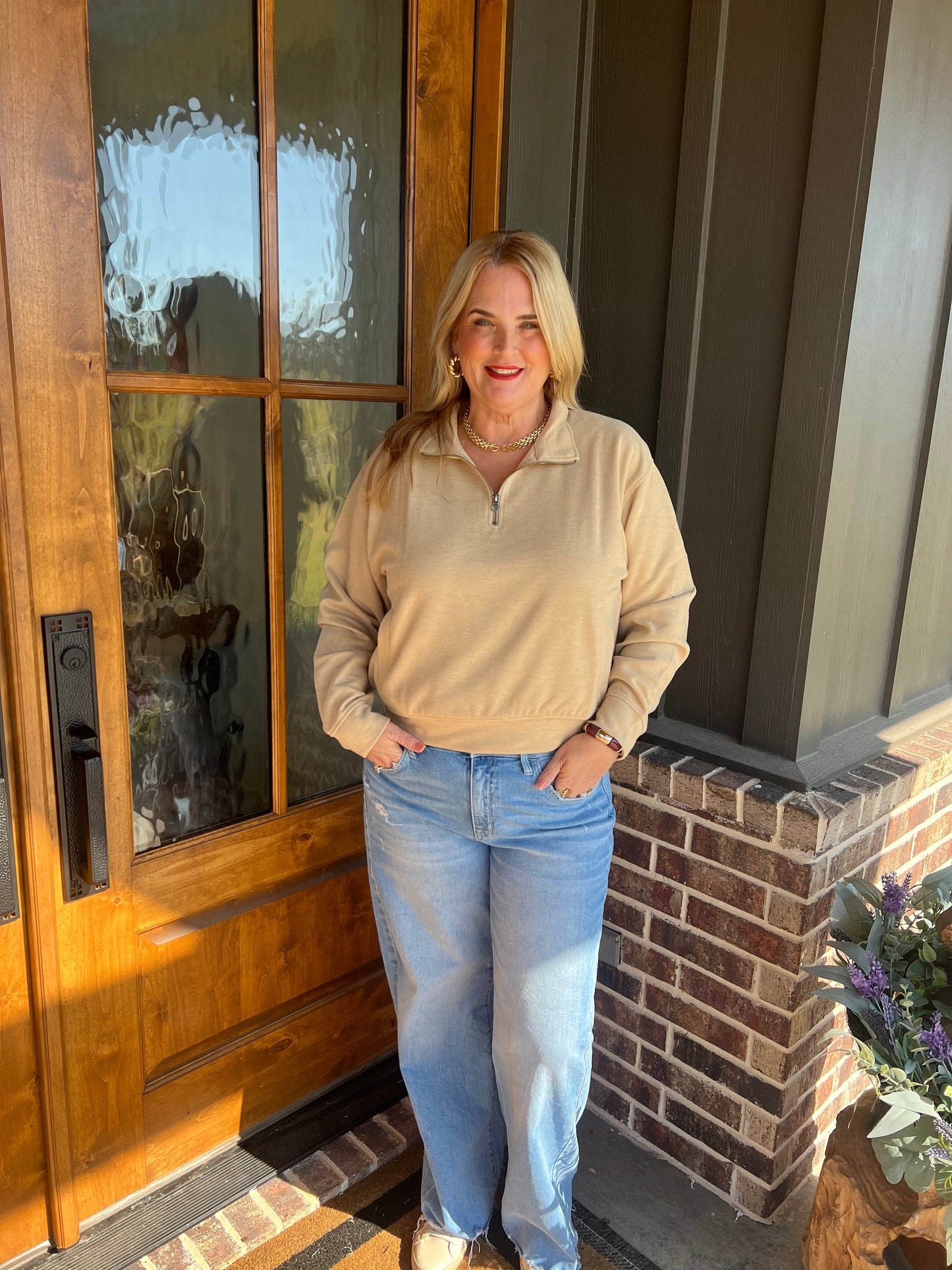 The Oaklee Taupe Quarter Zip Pullover