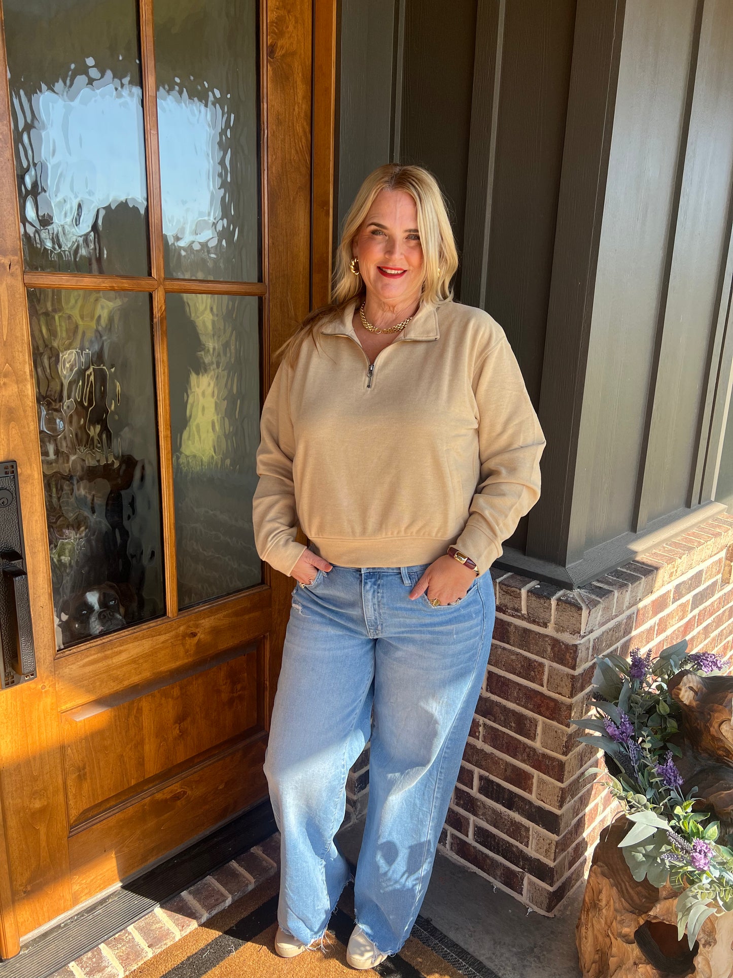 The Oaklee Taupe Quarter Zip Pullover