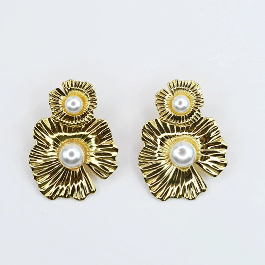 The Stella Golden Pearl Bloom Earrings