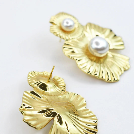 The Stella Golden Pearl Bloom Earrings
