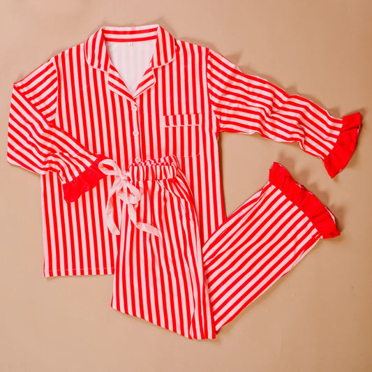 The Kylie Peppermint Striped Pajama Set