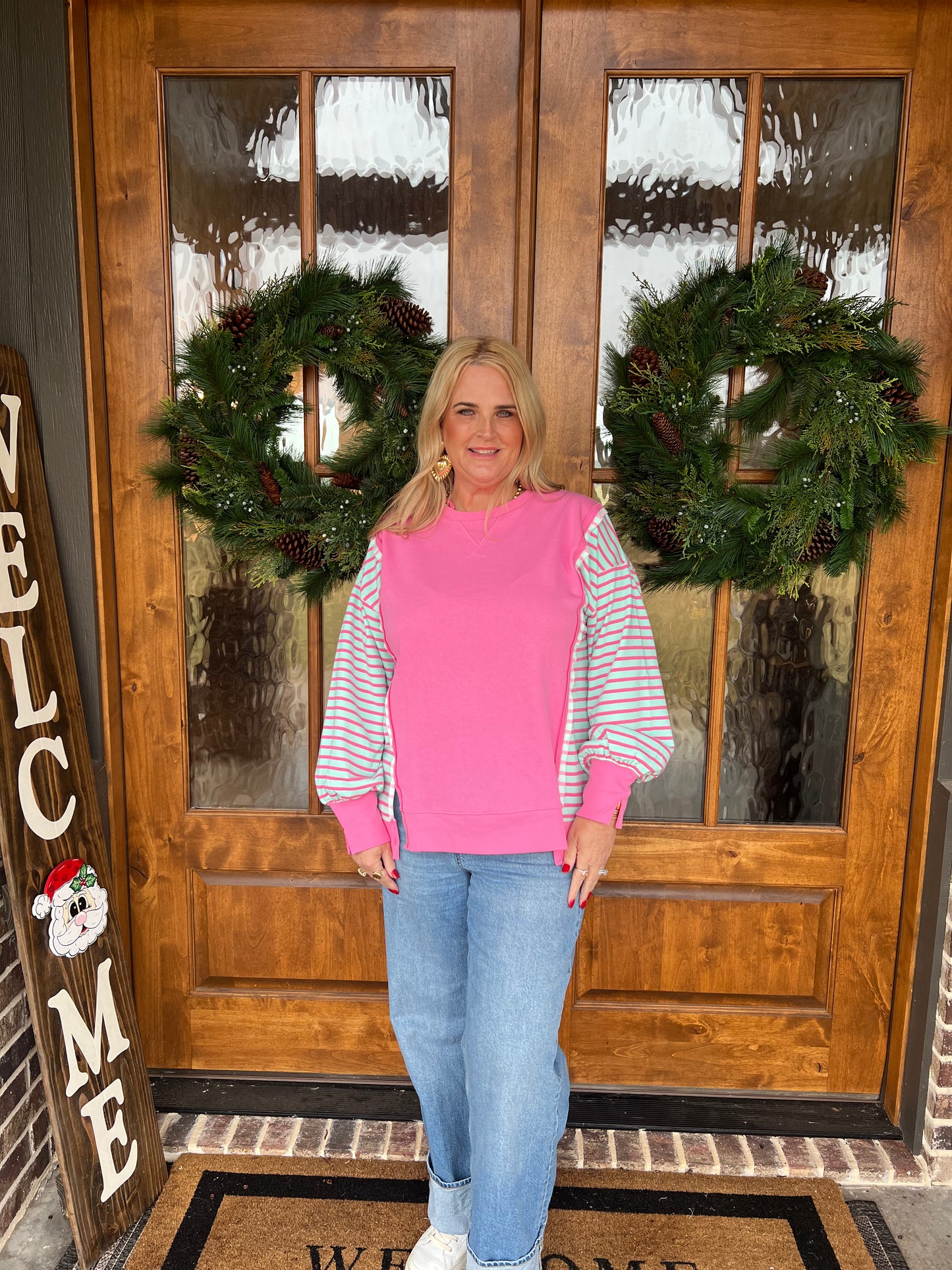 The Rosey Pink Oversized Striped Casual Knit Top