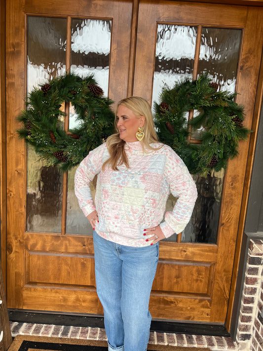 The Maddie Floral Textured Mock Neck Sweater