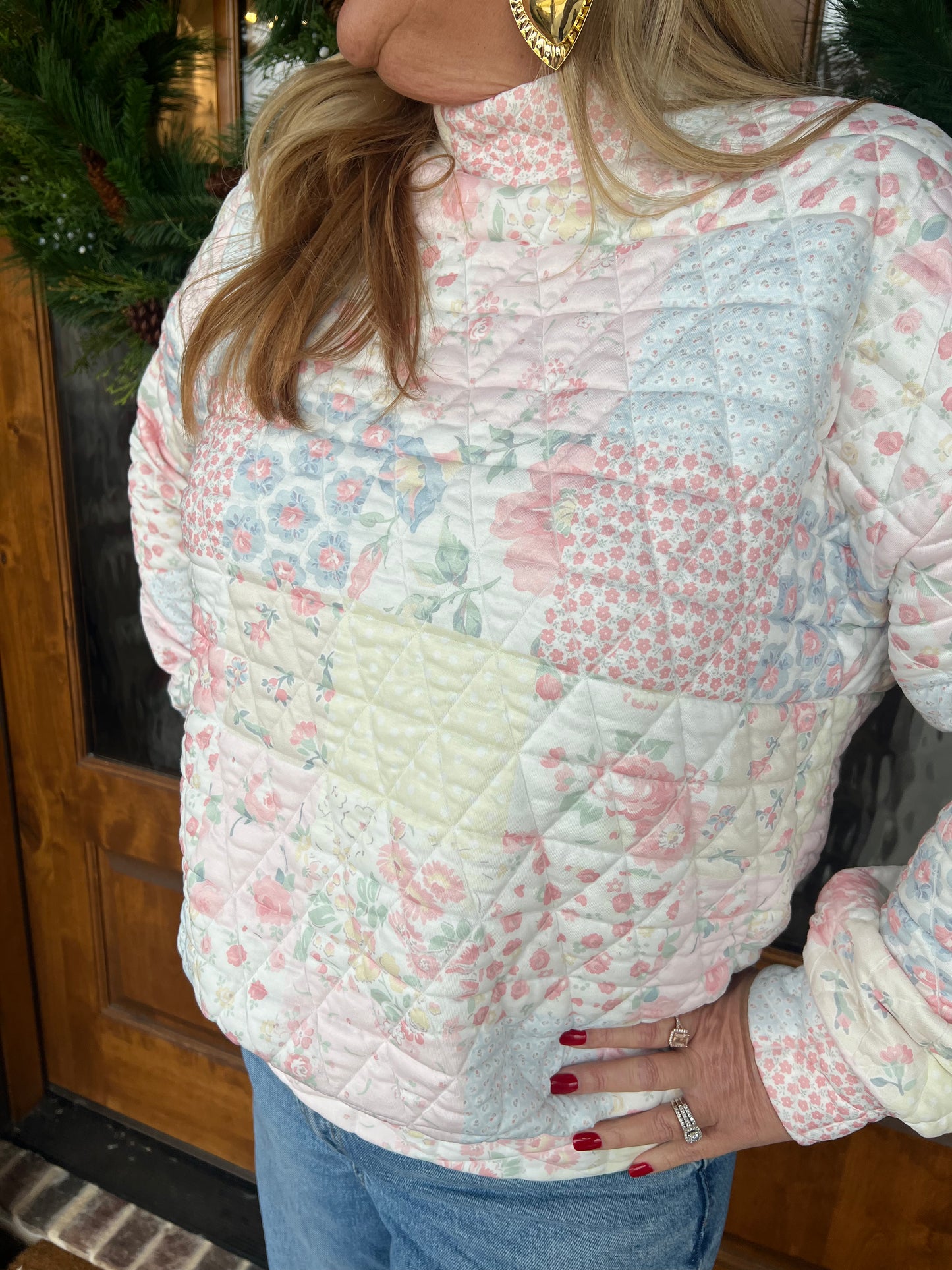 The Maddie Floral Textured Mock Neck Sweater