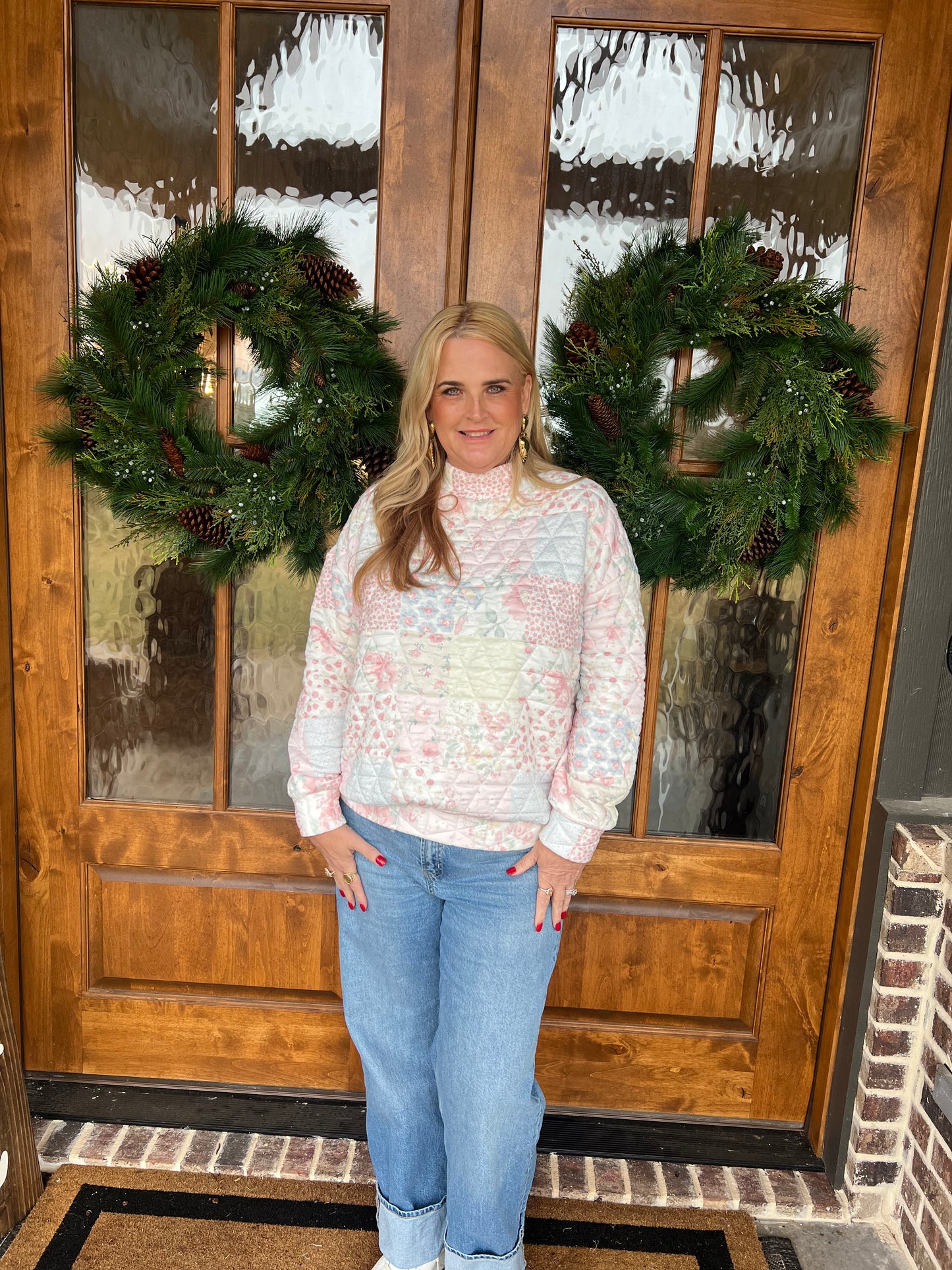 The Maddie Floral Textured Mock Neck Sweater