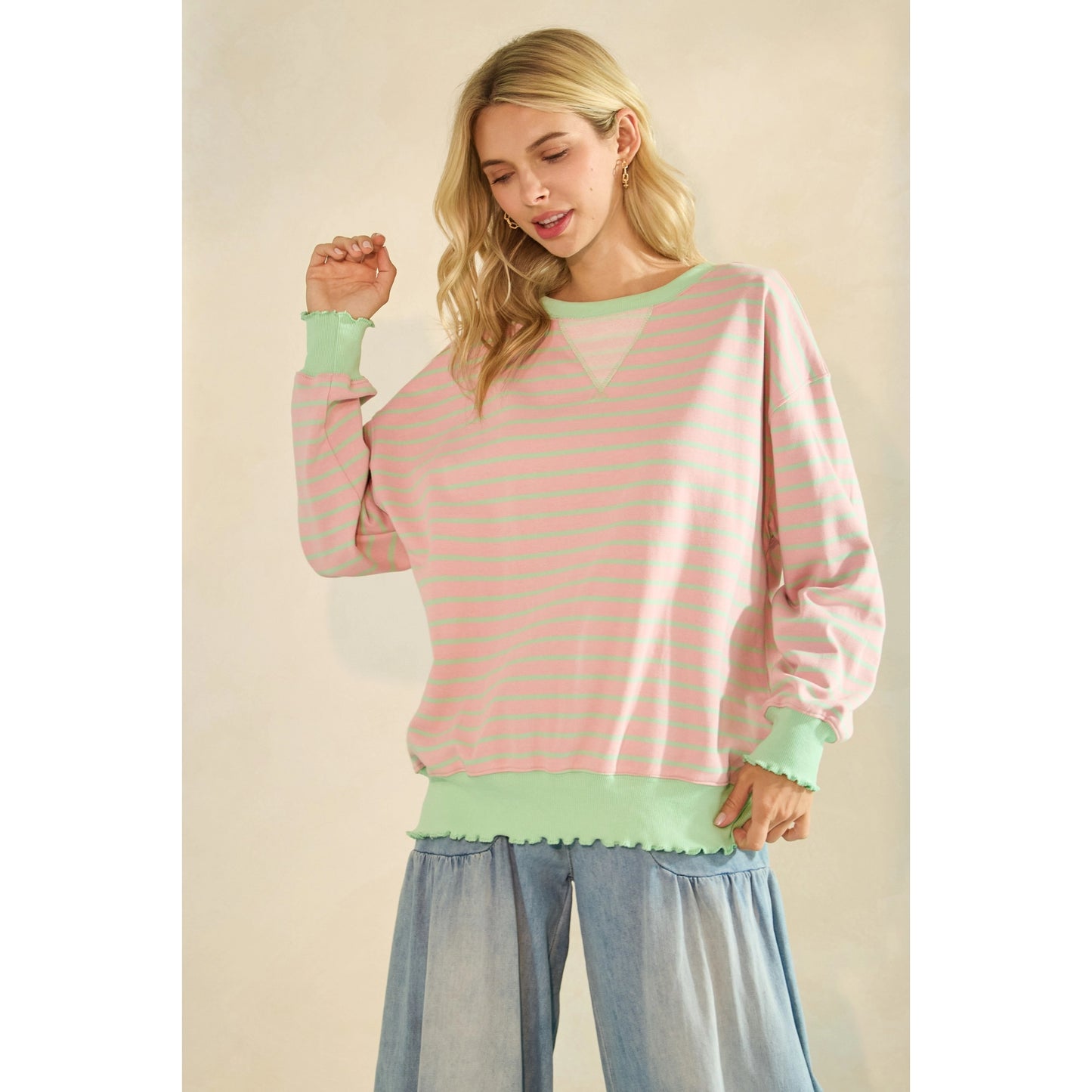 The Natalie Striped Knit Long Sleeve Top