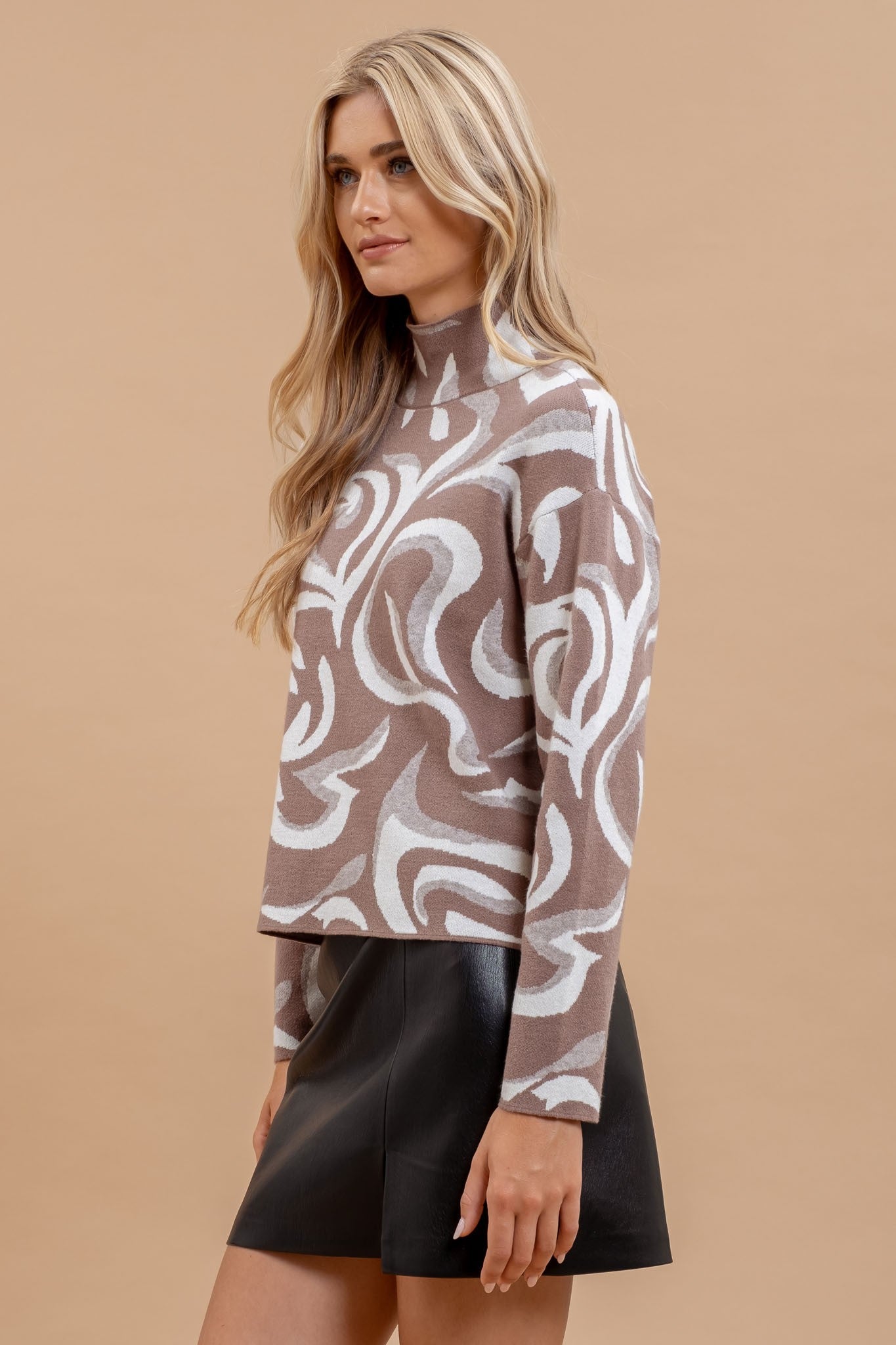 The Cassie Marble Turtleneck Long Sleeve Knit Sweater