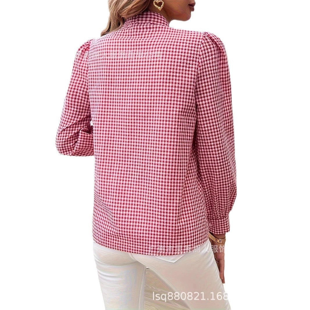 The River Red Long Sleeve Loose Fit Plaid Casual Blouse