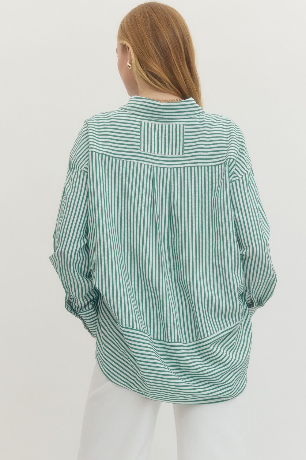 The Pam Green Striped Long Sleeve Button Down