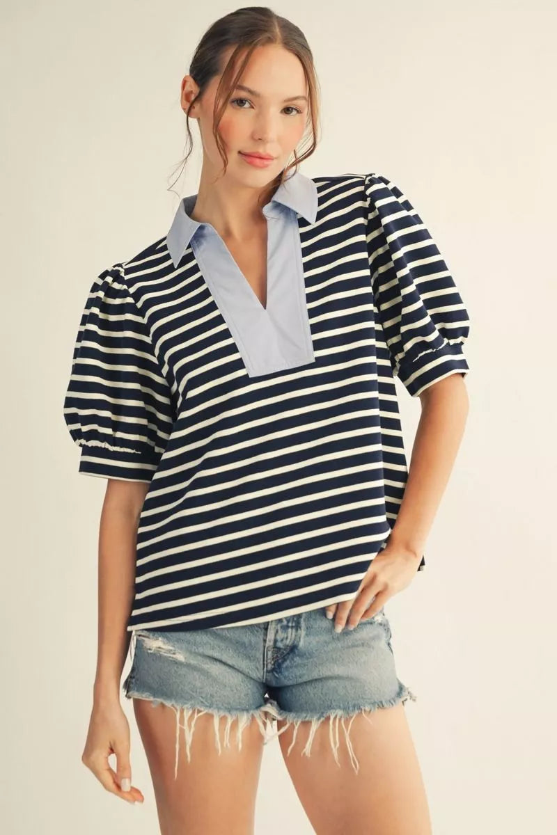 The Haley Short Sleeve Black Striped Top