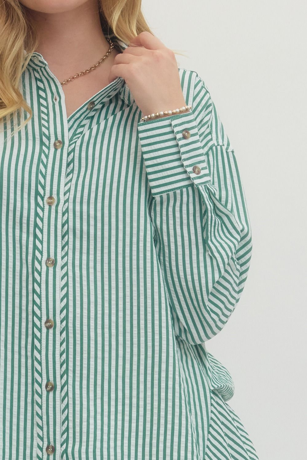 The Pam Green Striped Long Sleeve Button Down