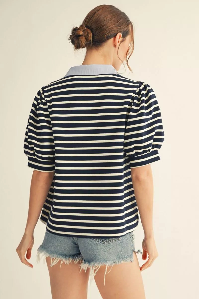 The Haley Short Sleeve Black Striped Top