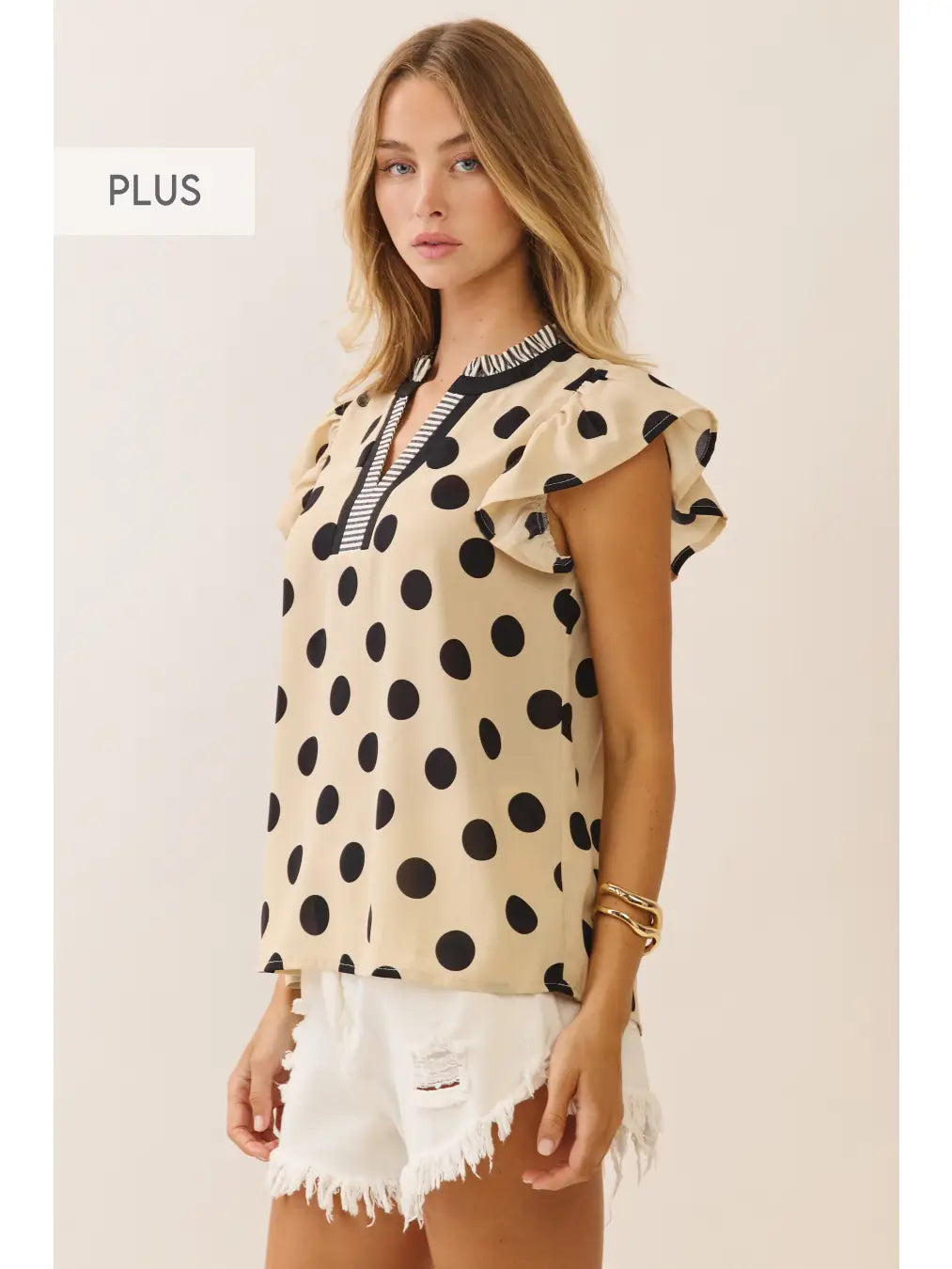 The Lizzie Polka Dot Flutter Sleeve Top