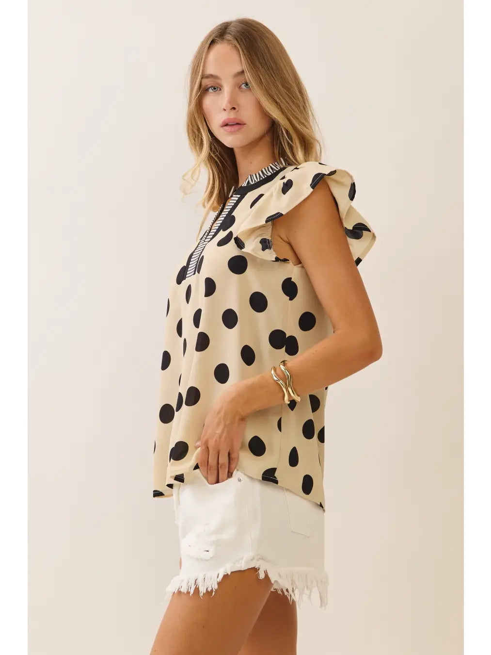 The Lizzie Polka Dot Flutter Sleeve Top