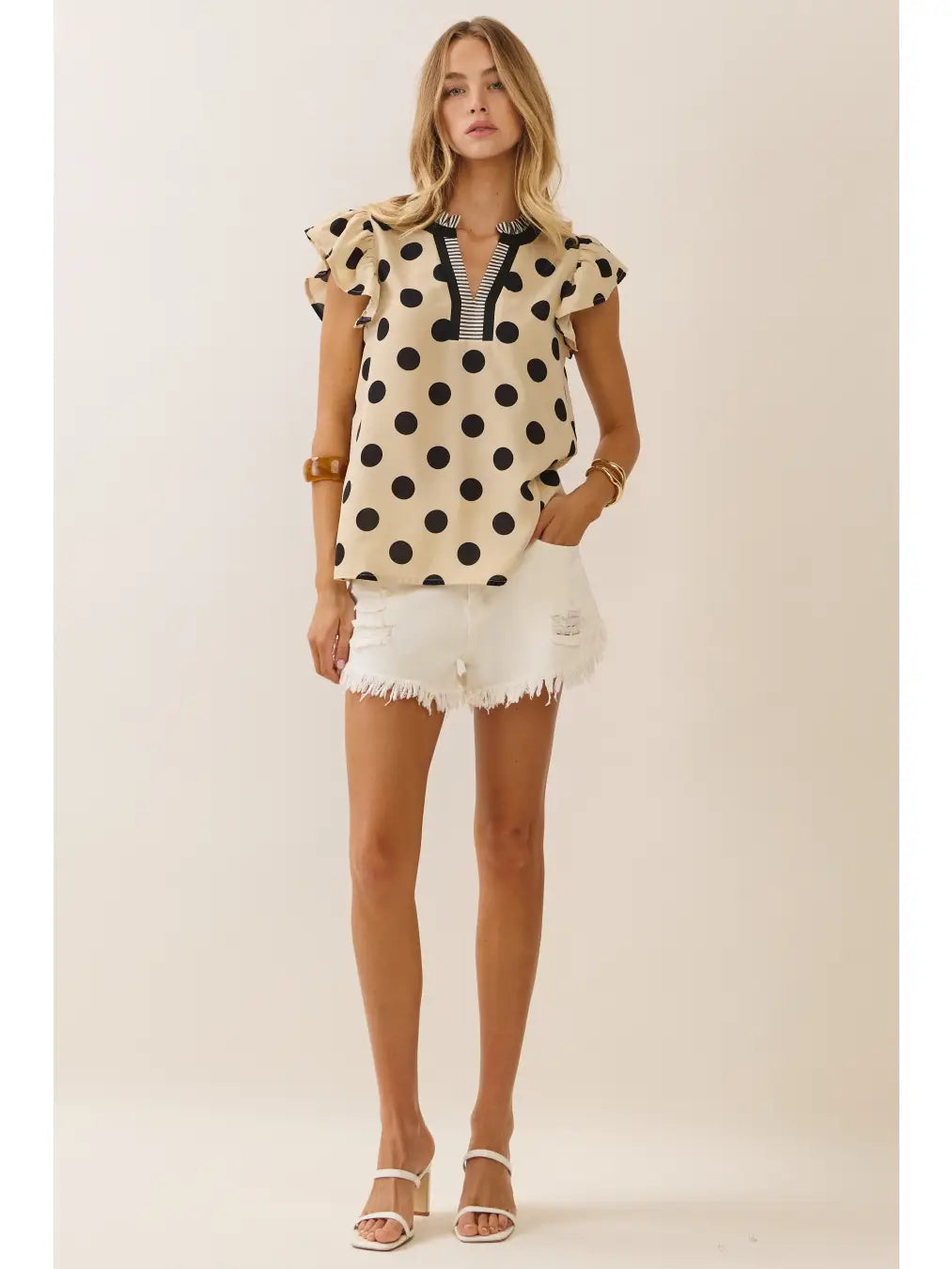 The Lizzie Polka Dot Flutter Sleeve Top