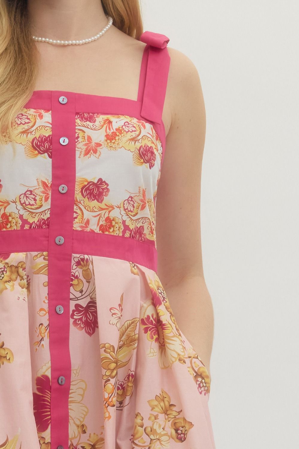 The Avery Floral Print Shoulder Tie Midi Dress