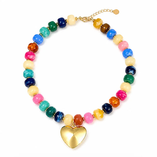 The Samantha Colorful Heart Beaded Chunky Statement Necklace