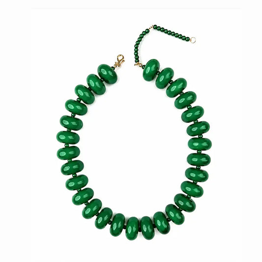The Chloe Polished Bead Statement Necklace | Dark Green