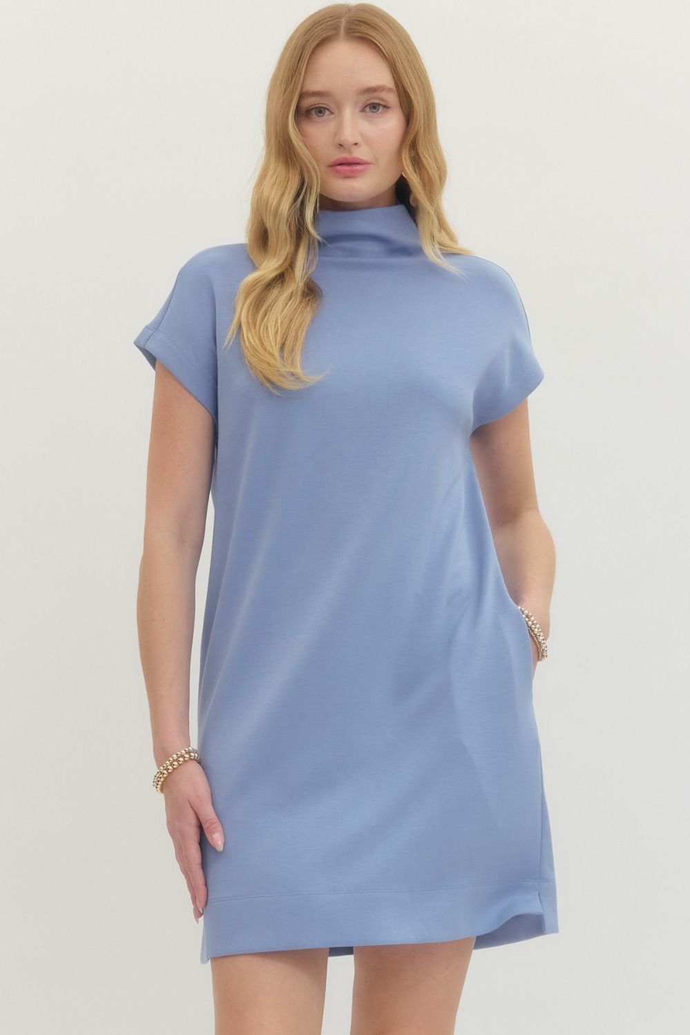 The Ava Light Blue High Neck Mock Dress