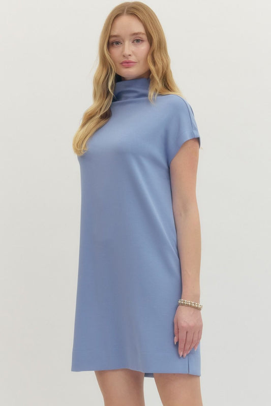 The Ava Light Blue High Neck Mock Dress