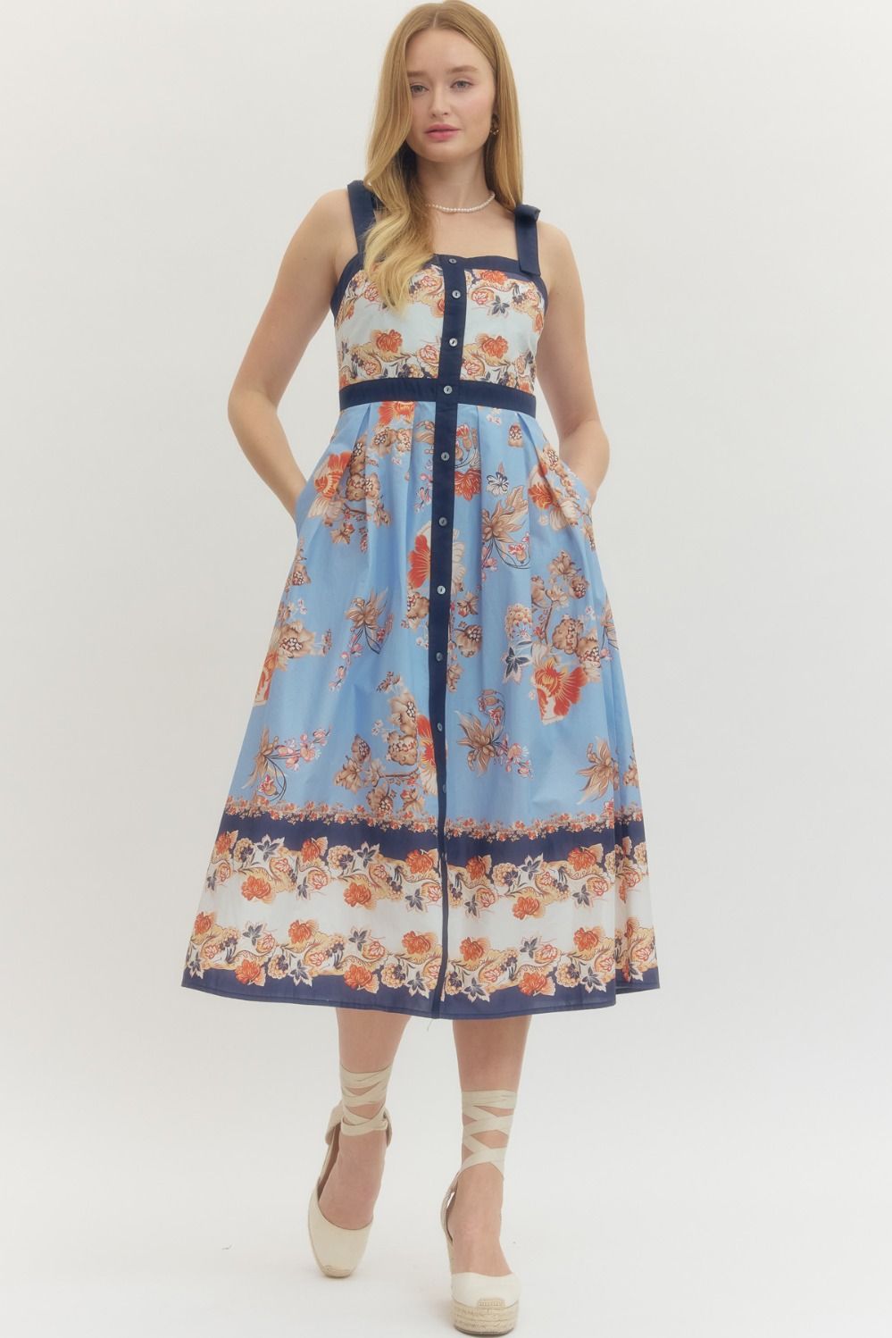 The Hattie Navy Floral Print Tie Strap Dress