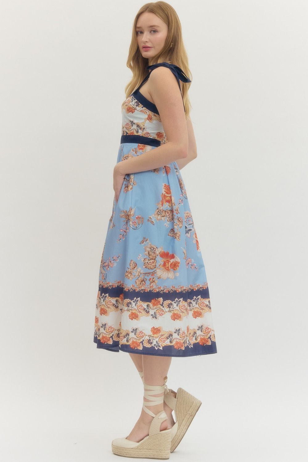 The Hattie Navy Floral Print Tie Strap Dress