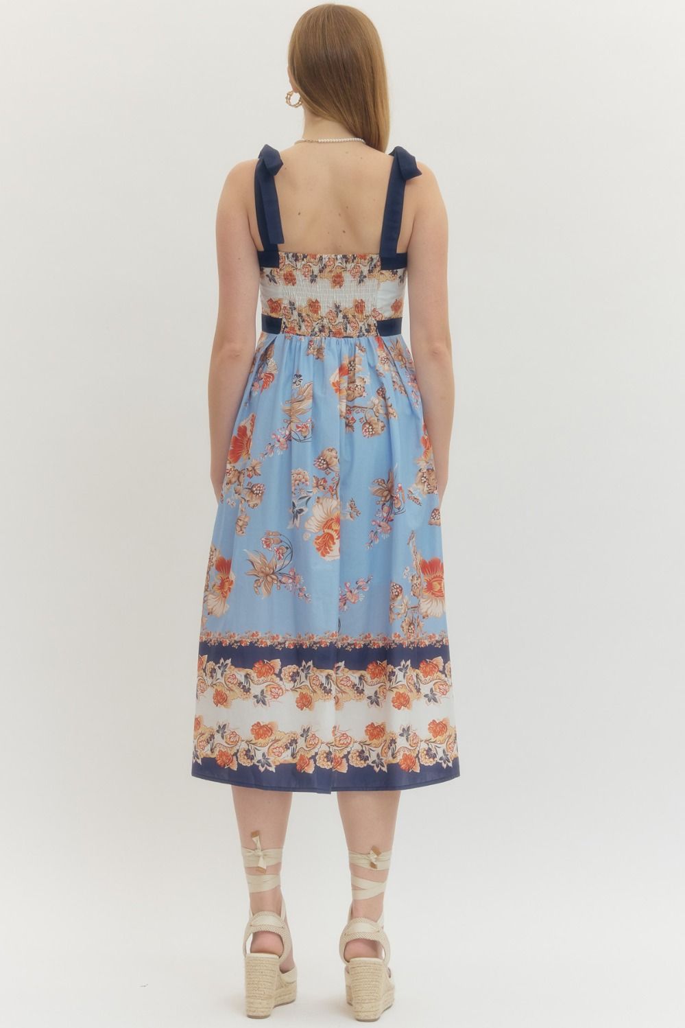 The Hattie Navy Floral Print Tie Strap Dress